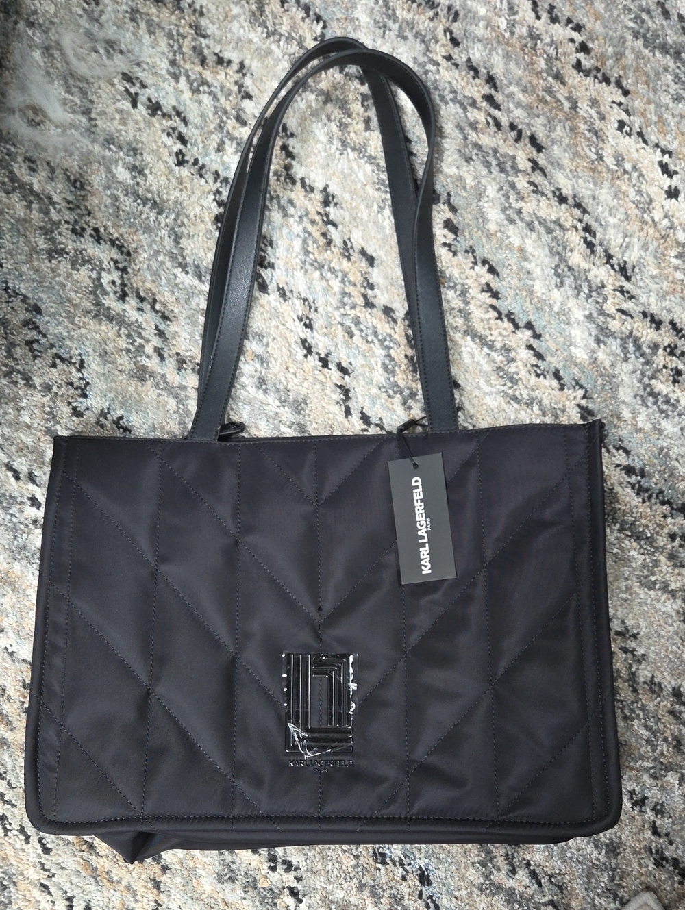 Karl Lagerfeld Black Quilted Shoulder Tote